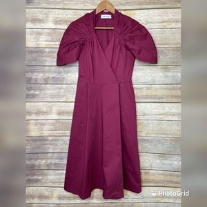 The Fold London 4 Burgundy structured sleeve wrap dress